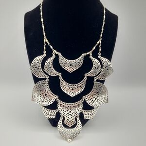 Silver Filigree Statement Bib Necklace Boho Layered Festival Style